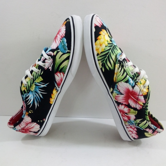 Vans Authentic Hawaiian Floral Boys 6.5 Women 8 Black Red Skateboarding Shoes - Picture 5 of 8